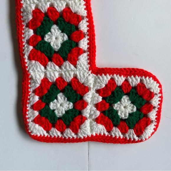 Crocheted Granny Square Christmas Stocking Mom Red Green 19” Long Hand Made EUC - Picture 13 of 16